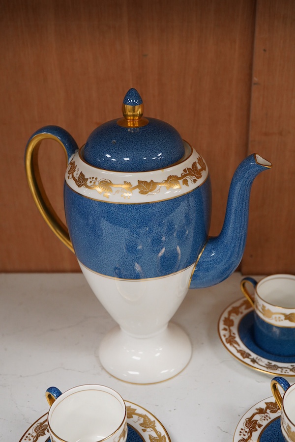 A Worcester blue and gilt ivy leaf part coffee service